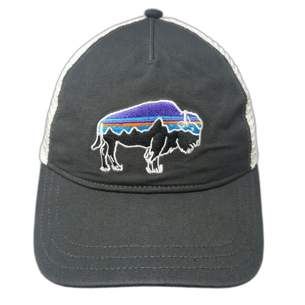 Patagonia Trucker Hat Gray White One Size Snapback Bison Buffalo Mesh Back